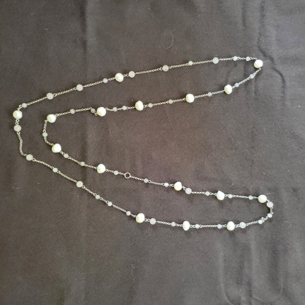 Delicate necklace with Natural Pearls and Pale Rose Quartz beads on S. Silver